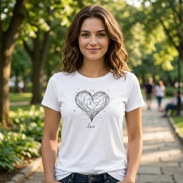 Nyckfull Linjekonst Hjärtan med Kärleksdesign T Shirt