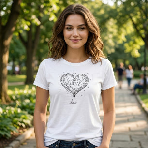 Nyckfull Linjekonst Hjärtan med Kärleksdesign T Shirt