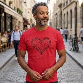 Nyckfull Linjekonst Hjärtan med Kärleksdesign T Shirt