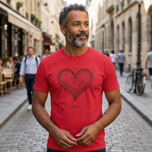 Nyckfull Linjekonst Hjärtan med Kärleksdesign T Shirt