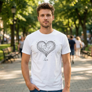 Nyckfull Linjekonst Hjärtan med Kärleksdesign T Shirt
