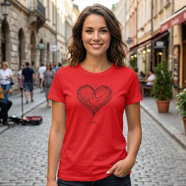 Nyckfull Linjekonst Hjärtan med Kärleksdesign T Shirt