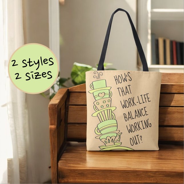 Nyckfull lutande kaffekoppbunt tygkasse (same design on both sides of bag)