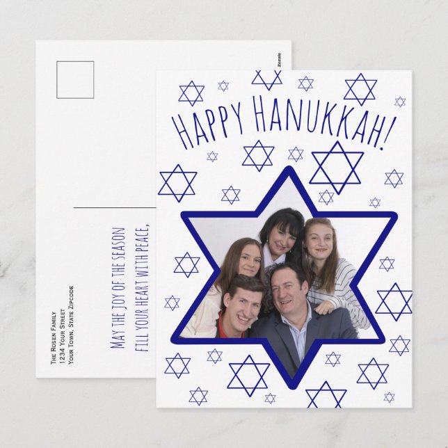 Nyckfull lycklig Hanukkah för davidsstjärnafotoram Helg Vykort (Fram/baksida)