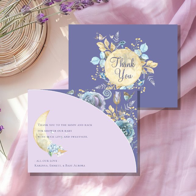 Nyckfull månads lavendel lila babyshower tack kort (Skapare uppladdad)