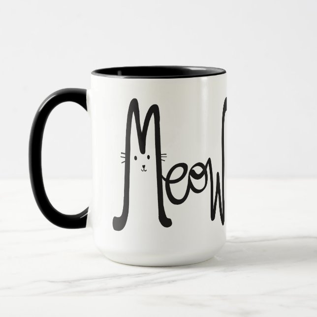 Nyckfull MEOW Modern Minimal Svart Katt Mamma Scri Mugg (Vänster)