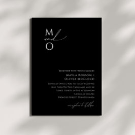 Nyckfull minimalistisk svart monogram-hjärtan bröl inbjudningar