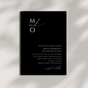 Nyckfull minimalistisk svart monogram-hjärtan bröl inbjudningar