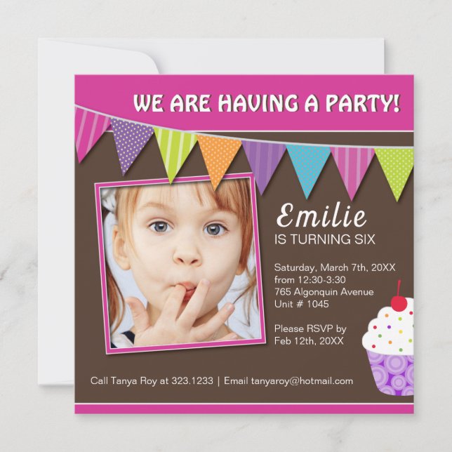 Nyckfull muffinfödelsedagsfest inbjudan (Framsida)