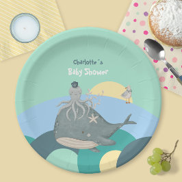 Nyckfull nautisk val bläckfisk grön babyfest