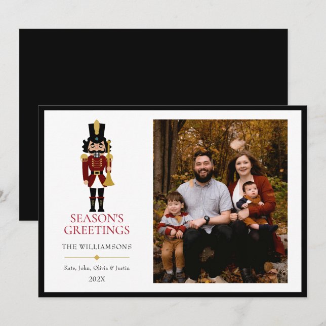 Nyckfull nötknäppare i svart platt julkort (Fram/baksida)