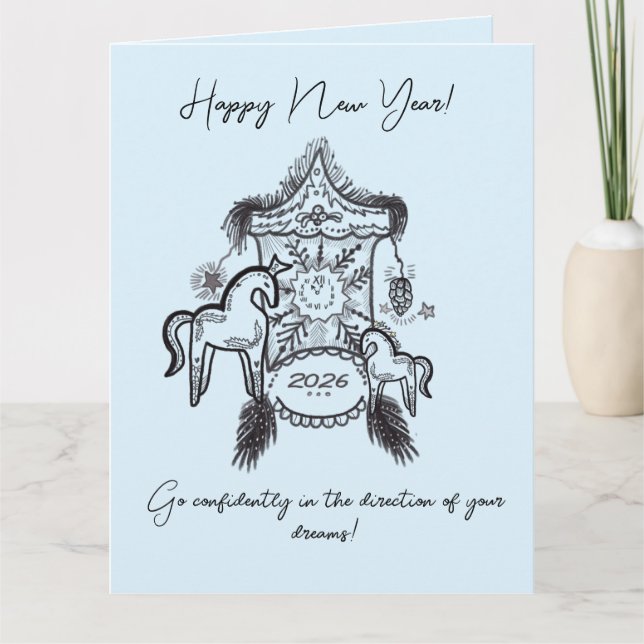 Nyckfull nyår Zodiak Häst Lykta Konst Kort (Framsida)