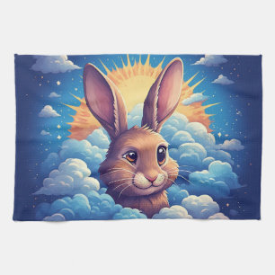 Nyckfull påskhare i moln 🐰☁️ Mjuk pastell Kökshandduk