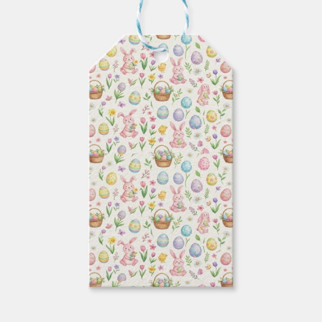 Nyckfull Påskhare i Pastell & Blommigt Mönster Presentetikett (Framsidan)