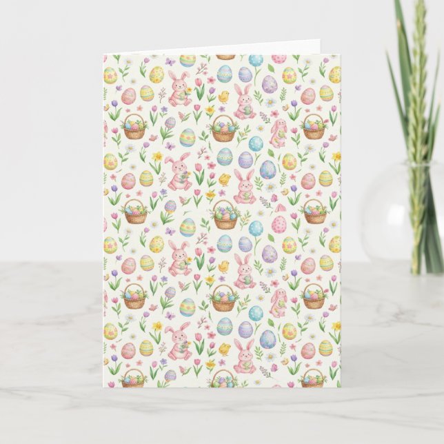 Nyckfull Påskhare i Pastell & Blommönster Kort (Framsida)