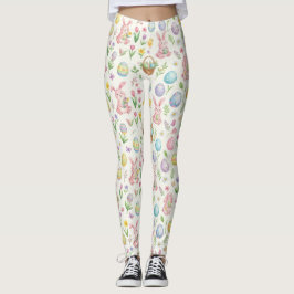 Nyckfull Påskhare i Pastell & Blommönster Leggings