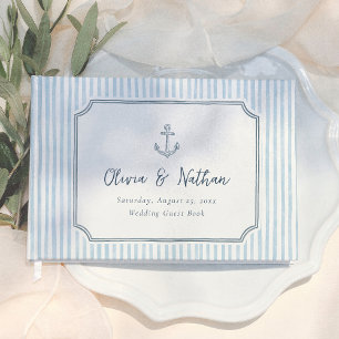 Nyckfull ram Retro blåa ränder Bröllop Gästböcker