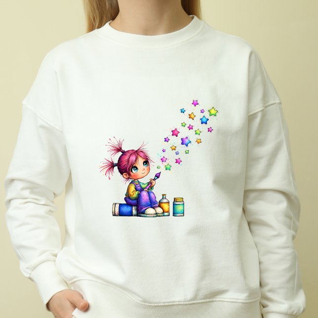 Nyckfull Regnbågsstjärna Målare Flicka T Shirt (baloon)