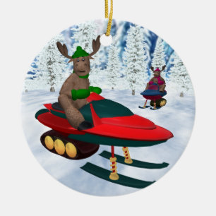 Nyckfull ren på Snowmobiles Julgransprydnad Keramik