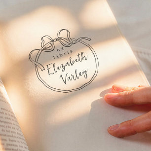 Nyckfull Retro Båge Modernt Skript Ex Libris Bok Självfärgande Stämpel