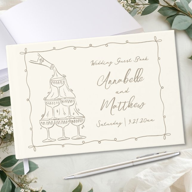 Nyckfull Retro Handritad Bröllop Gästböcker (Whimsical Retro Hand Drawn Wedding Guest Book)
