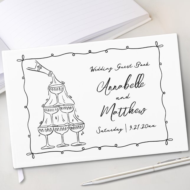 Nyckfull Retro Handritad Bröllop Gästböcker (Whimsical Retro Hand Drawn Wedding Guest Book)