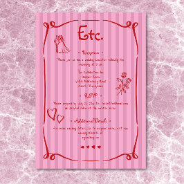 Nyckfull Retro Handritad Rosa Röd Randig Bröllop Tilläggskort