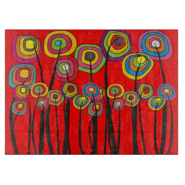 Nyckfull RÖD blommaskärbräda (Framsidan)