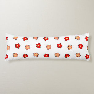Nyckfull röd och vit blomma Retro blomsterdesign Kroppskudde