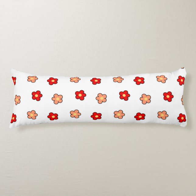 Nyckfull röd och vit blomma Retro blomsterdesign Kroppskudde (Framsidan)