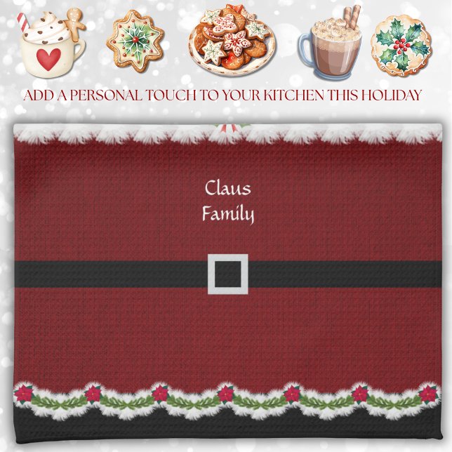 Nyckfull röd tomtedräkt jul köksduk kökshandduk (Add a touch of holiday cheer to your kitchen with a personalized Santa suit towel)