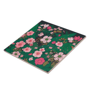 Nyckfull rosa blomkeramikkakel kakelplatta