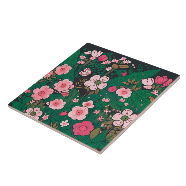 Nyckfull rosa blomkeramikkakel kakelplatta (Sidan)