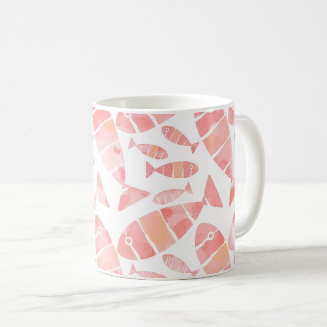 Nyckfull Rosa & Korall Vattenfärg Fisk Mönster Mug Kaffemugg (Framsida höger)