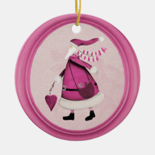 Nyckfull rosa Retro Santa prydnad Julgransprydnad Keramik