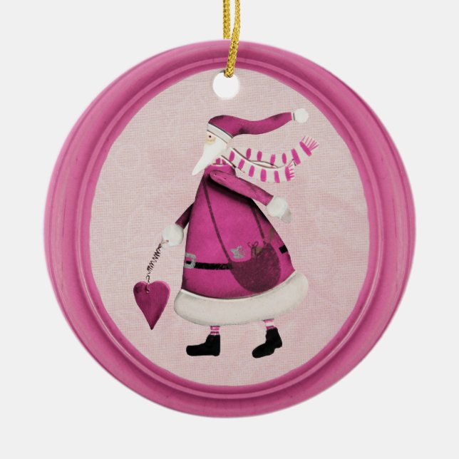Nyckfull rosa Retro Santa prydnad Julgransprydnad Keramik (Framsidan)