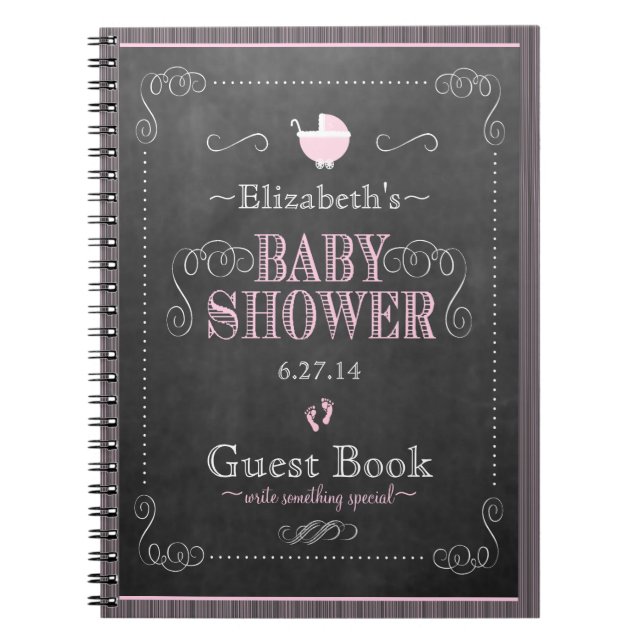 Nyckfull rosa svart tavlababy showerGuestbook Anteckningsbok (Framsidan)