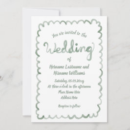 Nyckfull Sagegrön Handritad Akvarellbröllop Inbjudningar