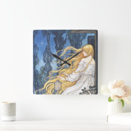Nyckfull Sagostil Vintage Rapunzel Art Nouveau Fyrkantig Klocka