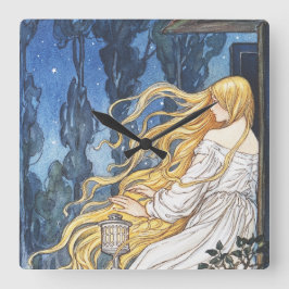 Nyckfull Sagostil Vintage Rapunzel Art Nouveau Fyrkantig Klocka
