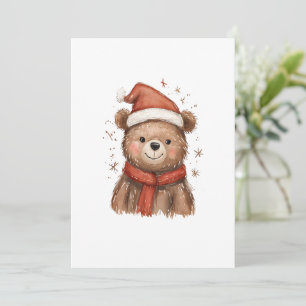 Nyckfull Santa Björn med röd halsduk Julkort