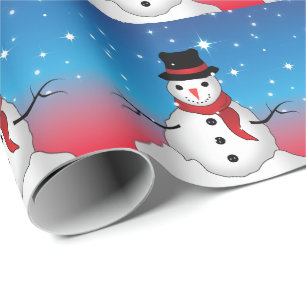 Nyckfull snöman med svart hatt och röd scarf presentpapper