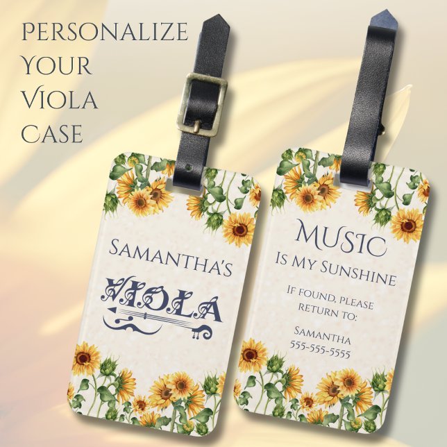 Nyckfull Solros Viola Instrument Tag Bagagebricka (Protect your instrument in style and make sure your case stands out in a crowd)