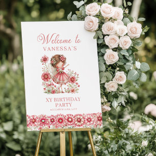 Nyckfull Söt Fe Pink Floral 1-års Födelsedags Välk Poster