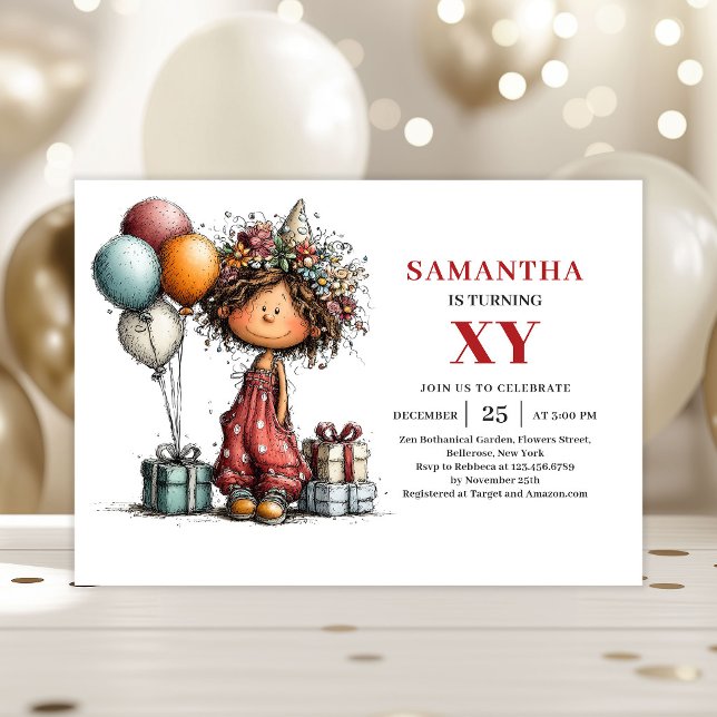 Nyckfull Söt Liten Flicka Lekfull Födelsedagsinbju Inbjudningar (Whimsy Cute Little Girl Playful Birthday Invitation

)