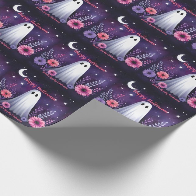 Nyckfull Spöke och Blommig Kuslig Rosa Lila Presentpapper (Hörn)