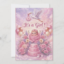 Nyckfull Stork Baby Shower Det är en flicka Inbjudningar