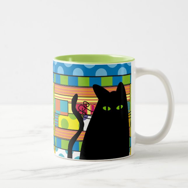 Nyckfull svart katt "den feta katten ", Två-Tonad mugg (Höger)