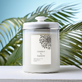 Nyckfull svart-vit utsmyckad ljusstakemärkning mat etikett