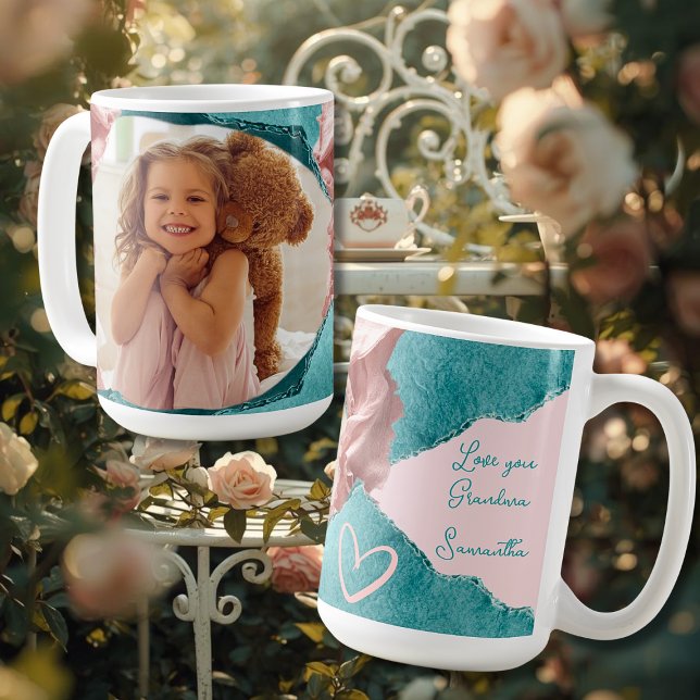 Nyckfull Teal & Rosaton Sönderriven Pappers Arvsto Kaffemugg (Skapare uppladdad)
